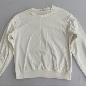 Ecru Lab Sweater Sweatshirt S/M Tie Ribbon Cinched Sleeves Rose Gold Grommets